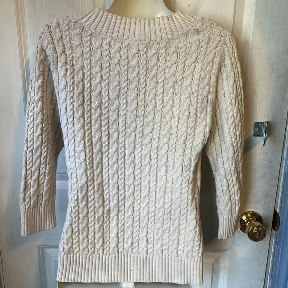 VTG Y2K Faded Glory Original Cotton Sweater Chunky Cable Knit 3/4 Sleeve Women M - Picture 8 of 8